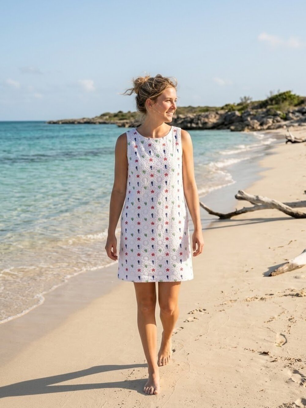 NWT Kiel James Patrick KJP Deep Sea Shift in White Embroidered Eyelet Dress 6